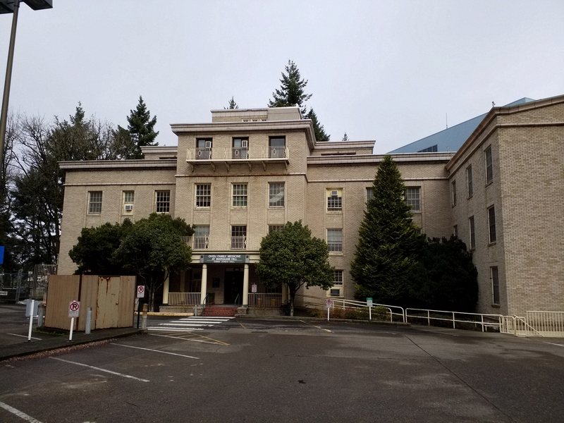 Photo taken Feb. 3rd, 2018 from the south.  Built in 1927 as a Nurses Dormitory on the Multnomah County Hospital Campus.  Now called "Emma Jones Hall" and the current address is about 3181 Marquam Rd. SW.  It is located in what is now called the "University Hospital" campus.   In L.A.Martins order book for the Columbia Tera Cotta Company this was order #188 Glaze #483 for "Multnomah County Hospital Nurses Home, Portland Oregon.