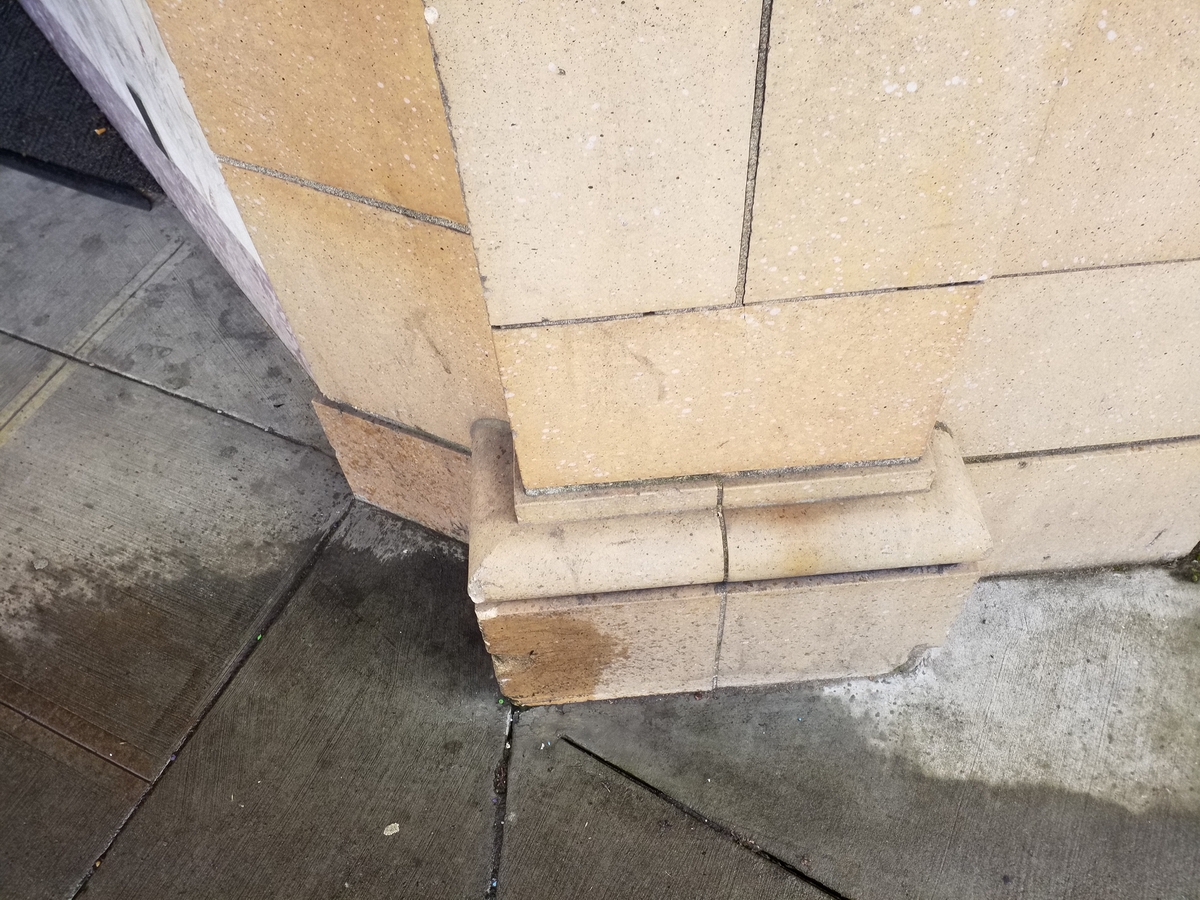 Photo Taken Feb 18th, 2018. Oregon State Bank in Portland Oregon . At 4200 N. E. Sandy Blv.  Now used as a retail storefront and Martial Arts Studio".  In Leonard Martins Order Book for Columbia Terra Cotta Company this is order #185  Glaze# 448 PY.  1926.  According to: Portland Historic Resources Inventory, 1984 the Architect was C.A. Houghtaling Inc.