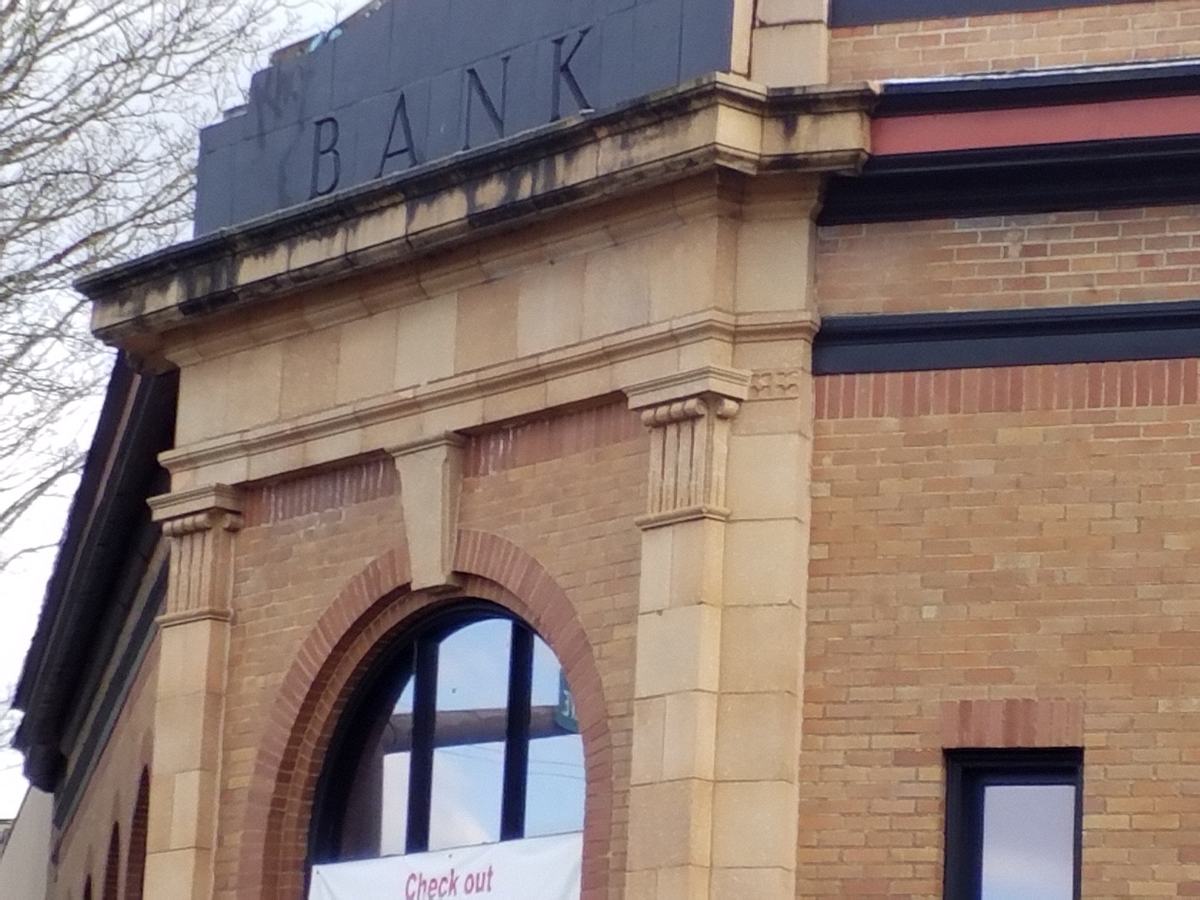 Photo Taken Feb 18th, 2018. Oregon State Bank in Portland Oregon . At 4200 N. E. Sandy Blv.  Now used as a retail storefront and Martial Arts Studio".  In Leonard Martins Order Book for Columbia Terra Cotta Company this is order #185  Glaze# 448 PY.  1926.  According to: Portland Historic Resources Inventory, 1984 the Architect was C.A. Houghtaling Inc.
